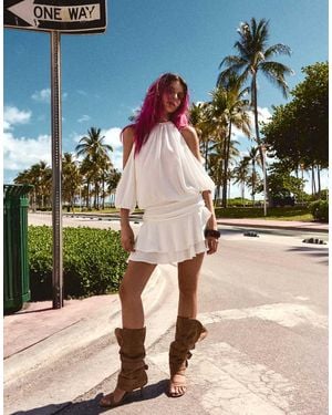 Bershka Boho Mini Dress - Blue