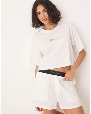 Calvin Klein Camiseta De Pijama Corta Blanca De Corte Cuadrado Pride De -Blanco