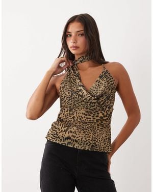 Gina Tricot Halterneck Scarf Top - Brown