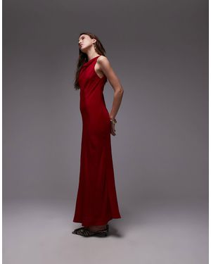 Mango Satin Drape Neck Maxi Dress - Red