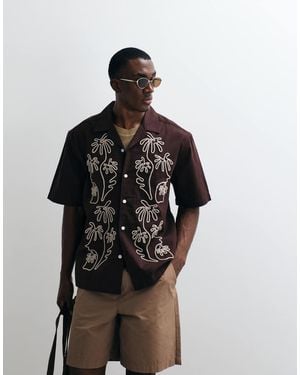 Only & Sons Relaxed Fit Embroidery Shirt With Resort Collar - Black