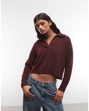 Monki Jersey De Punto Tipo Polo En-Rojo