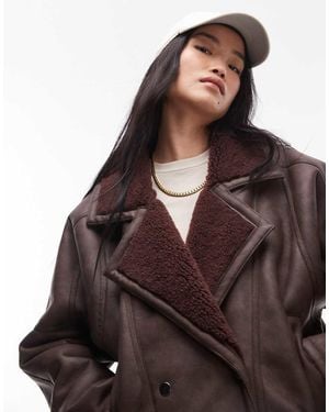 TOPSHOP Shearling Jacket - Brown