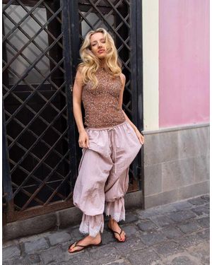 Daisy Street X Emma Jean Boho Balloon Trouser With Lace - Pink