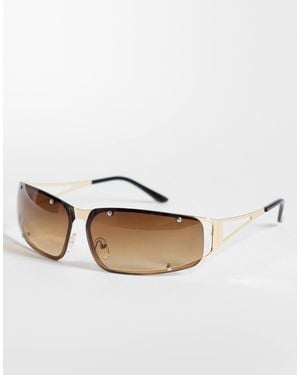 Kaiia Exclusive 90s Wrap Around Stud Detail Sunglasses - White