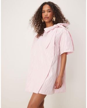 Ghospell Wrap Mini Dress With Oversized Bow Detail - Pink