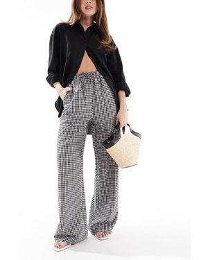 Threadbare Pantalon vichy large noué à la taille - et blanc - Noir