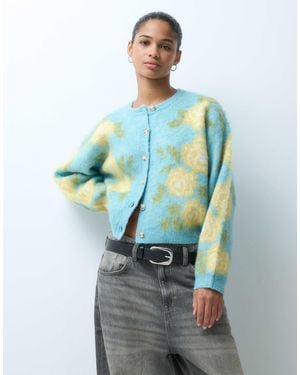 Miss Selfridge Gebürstete strickjacke mit blumenmuster und rundhalsausschnitt - Blau