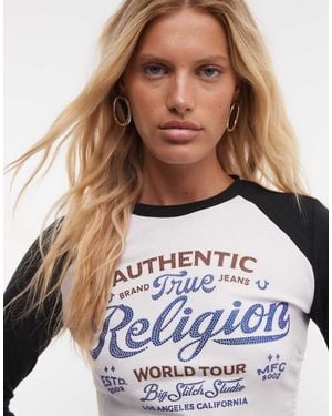 TRUE RELIGION Crystal Graphic Logo Long Sleeve Raglan Top - Blue