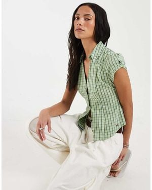 Hollister Camisa De Manga Corta Entallada Con Cintura Ajustada A Cuadros Verdes