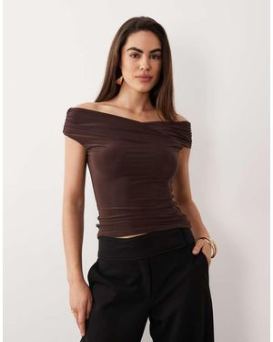 ASOS Soft Touch Ruched Shoulder Grazer Top - Black