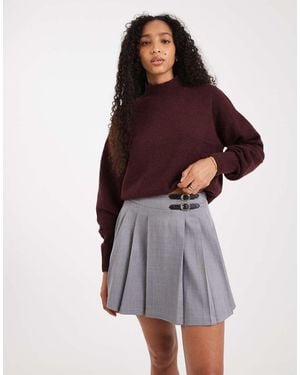 Threadbare Pleated Kilt Mini Skirt With Buckle Detailing - Purple