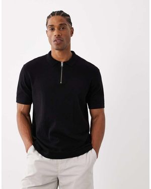 Jack & Jones Knitted Zip Polo - Black