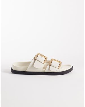 SEQWL Double Buckle Flat Sandals - White