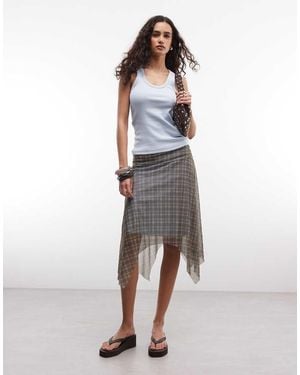 Reclaimed Vintage Sheer Plaid Asymmetric Midi Skirt - White