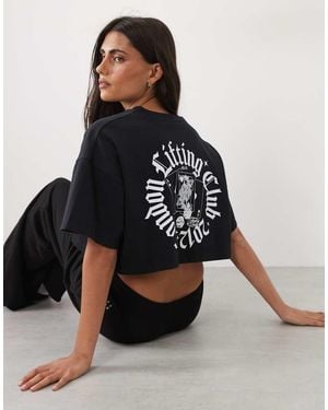 4505 Zwaar Katoenen Cropped T-Shirt Met Print Op De Achterkant - Zwart