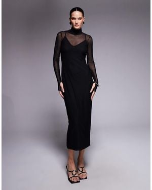 AFRM Shailene High Neck Mesh Midi Dress - Black