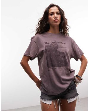 Weekday T-Shirt Polvere Con Stampa Grafica Di Montagna - Viola