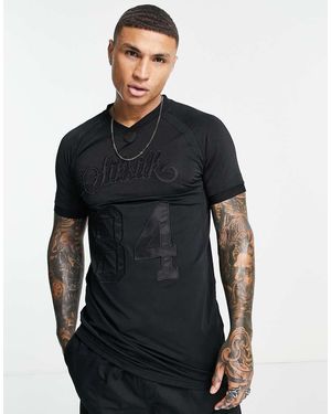 SIKSILK Camiseta Negra Con Logo Estampado De - Azul