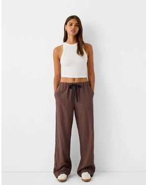 Bershka Ribbon Drawstring Waist Wide Leg Trousers - Multicolour