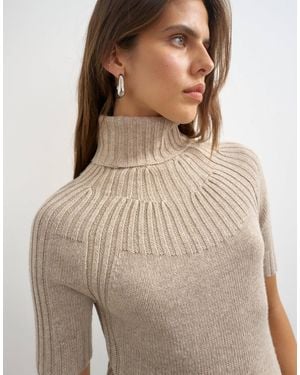 TOPSHOP Strickoberteil mit rippeneinsatz und stehkragen - Natur