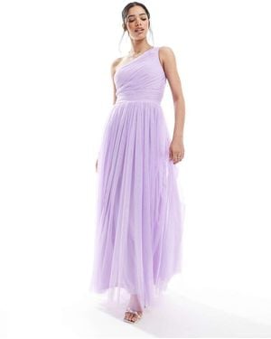 LACE & BEADS Bridesmaid One Shoulder Maxi Dress - Purple