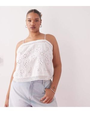 Collusion Plus Open Back Crochet Patch Work Cami Top - White