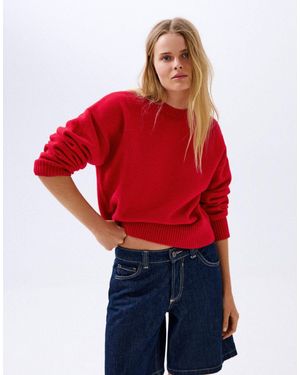 Bershka Pull col rond - Rouge
