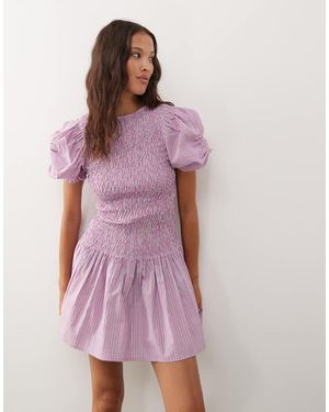 Collusion Shirred Drop Waist Mini Dress - Pink