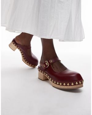 & Other Stories Real Leather Wooden Soled Heeled Clogs - Brown