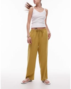 TOPSHOP – knöchellange hose aus leinen - Grün