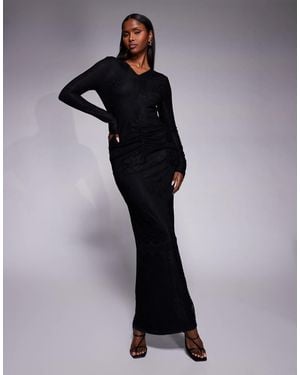 DASKA Lace Cowl Neck Ruched Detail Maxi Dress - Blue