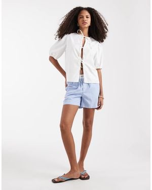 ONLY Tie Front Top With Puff Sleeve - Blue