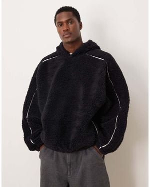 ASOS Extreme Oversized Borg Hoodie With Piping - Black