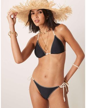 Stradivarius Contrast Detail Tie Side Bikini Bottom - Brown