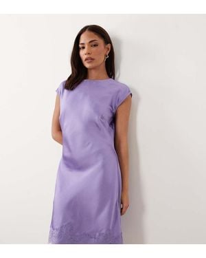 ASOS Asos Design Petite Slash Neck Satin Mini Dress With Lace Hem - Purple