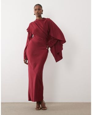 ASOS Asymmetric Cape Detail Maxi Dress With Gathered Waist