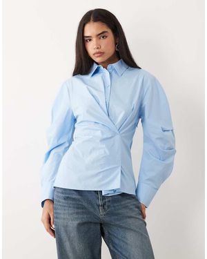 ASOS Cinched Wrap Cocoon Sleeve Shirt - Blue
