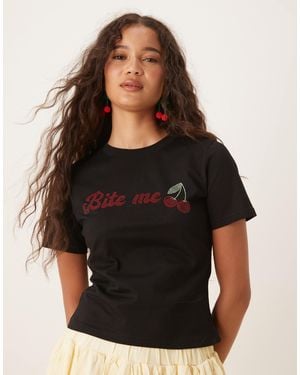 Never Fully Dressed Bite Me Cherries Embellished Baby Tee - Black