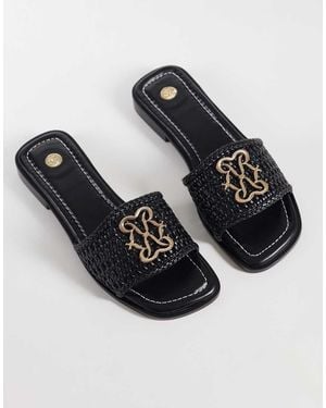 River Island Logo Weave Mule Sandals - Black