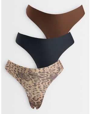 ASOS Confezione Da 3 Perizomi Micro Senza Vpl Con Stampa Leopardata, Nero E Marrone - Blu