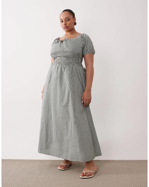 Esmee Curve Puff Sleeve Tie Front Maxi Beach Dress - Gray