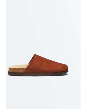 Oysho Split Leather Mules - Brown