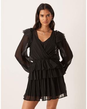 ASOS V Neck Smock Mini Dress With Ruffles - Black