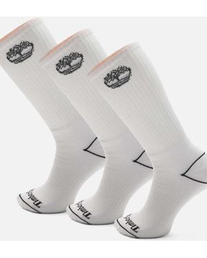 Timberland Bowden Fully Cushioned Crew With Tree Logo Socks - White