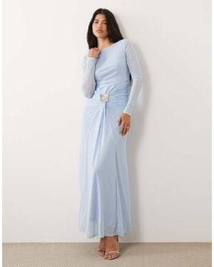 DASKA Vestito Lungo Celeste Con Scollo A Barchetta E Allacciatura Con Dettaglio Sul Davanti - Blu