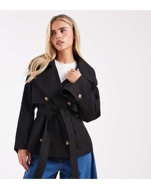 ASOS Asos Design Petite Oversized Short Trench Coat With Belt - Black