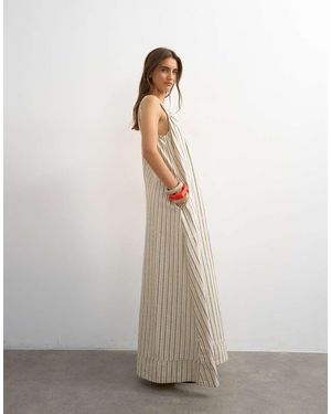 TOPSHOP Gestreepte Denim Maxi Jurk Met Gerimpelde Schouders - Wit