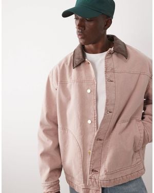 ASOS Washed Workwear Jacket With Contrast Collar - Pink