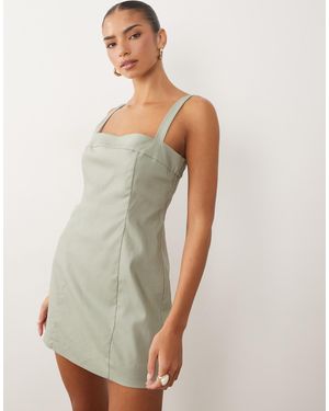 GOOD AMERICAN Linen Tailored Square Neck Mini Dress - White